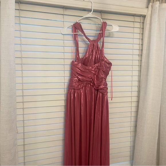 Hot Pink Shimmer Maxi Dress w Slit - Picture 6 of 8